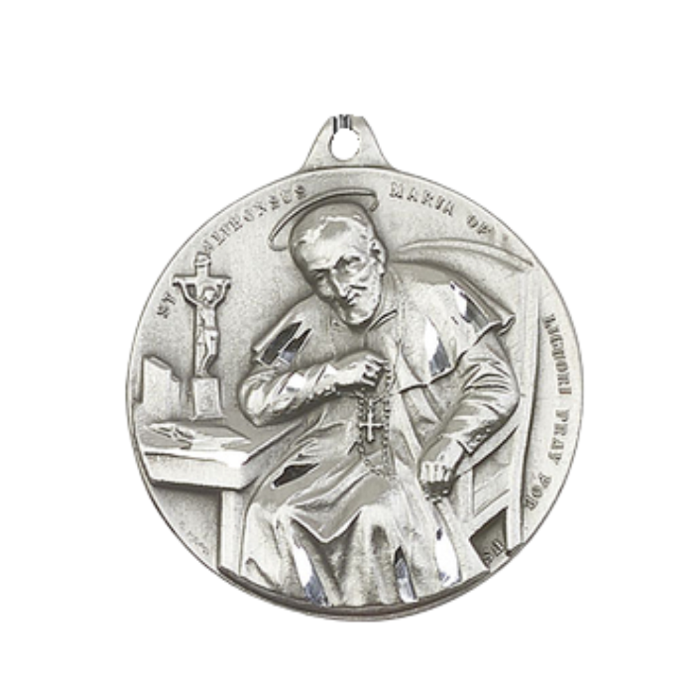 .925 Sterling Silver Saint St. Alphonsus Our Lady Perpetual Help Medal Pendant on 24 Inch Endless Rhodium Plated Heavy Curb Chain - Catholic Religious Necklace Made in USA, Deluxe Velvet Gift Box