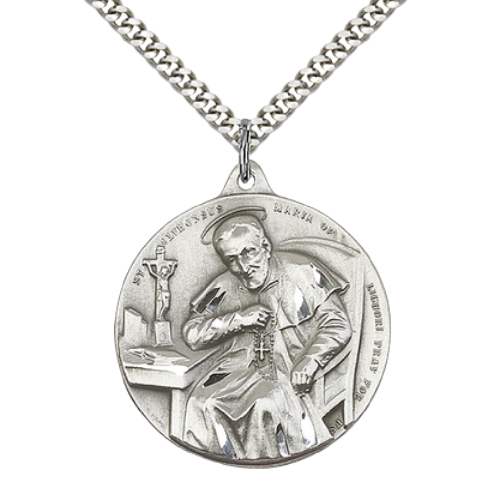 .925 Sterling Silver Saint St. Alphonsus Our Lady Perpetual Help Medal Pendant on 24 Inch Endless Rhodium Plated Heavy Curb Chain - Catholic Religious Necklace Made in USA, Deluxe Velvet Gift Box