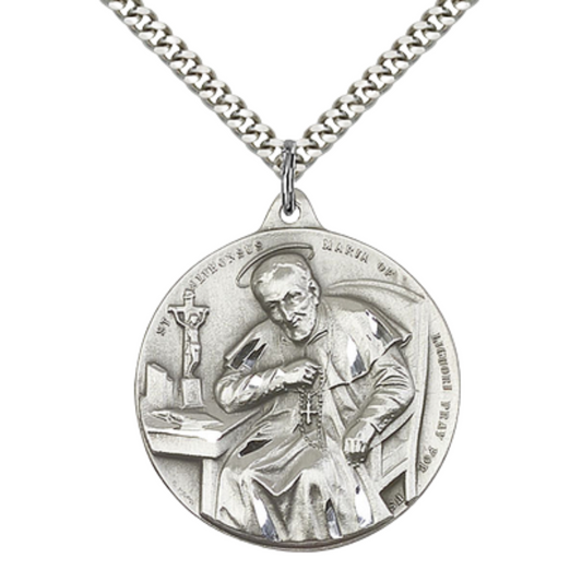 .925 Sterling Silver Saint St. Alphonsus Our Lady Perpetual Help Medal Pendant on 24 Inch Endless Rhodium Plated Heavy Curb Chain - Catholic Religious Necklace Made in USA, Deluxe Velvet Gift Box