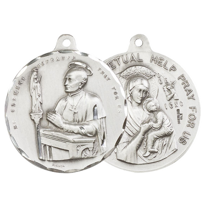 .925 Sterling Silver Saint St. Clement Hofbauer Our Lady Perpetual Help Medal Pendant on 24 Inch Endless Rhodium Plated Heavy Curb Chain - Catholic Religious Necklace Made in USA, Deluxe Velvet Gift Box