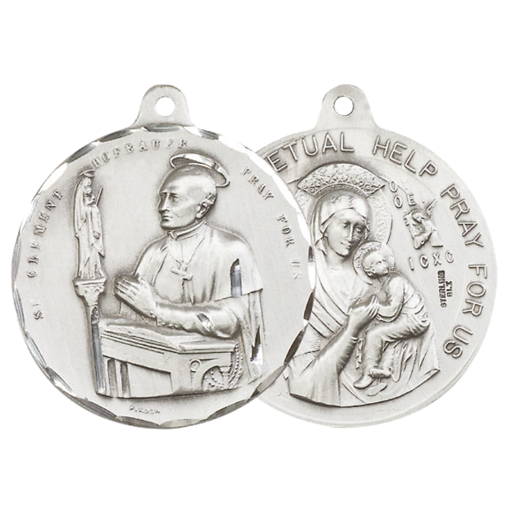 .925 Sterling Silver Saint St. Clement Hofbauer Our Lady Perpetual Help Medal Pendant on 24 Inch Endless Rhodium Plated Heavy Curb Chain - Catholic Religious Necklace Made in USA, Deluxe Velvet Gift Box
