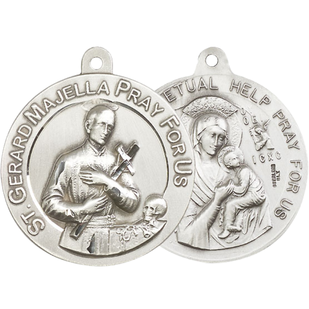 .925 Sterling Silver Saint St. Gerard Our Lady Perpetual Help Medal Pendant on 24 Inch Endless Rhodium Plated Heavy Curb Chain - Catholic Religious Necklace Made in USA, Deluxe Velvet Gift Box