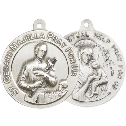 .925 Sterling Silver Saint St. Gerard Our Lady Perpetual Help Medal Pendant on 24 Inch Endless Rhodium Plated Heavy Curb Chain - Catholic Religious Necklace Made in USA, Deluxe Velvet Gift Box