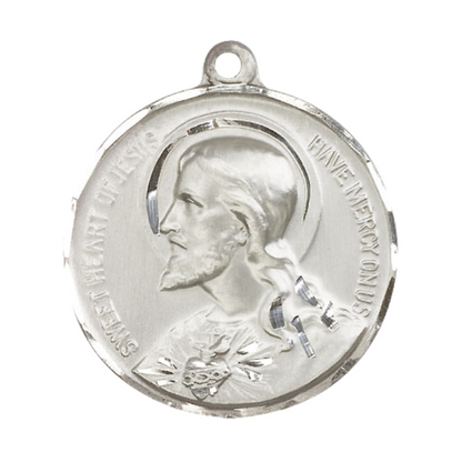 .925 Sterling Silver Sacred Heart of Jesus Medal Pendant on 24 Inch Endless Rhodium Plated Heavy Curb Chain - Catholic Religious Necklace Made in USA, Deluxe Velvet Gift Box Included