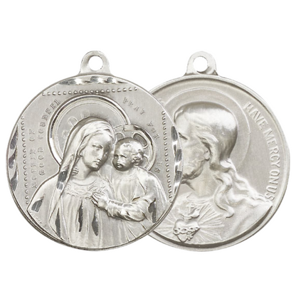 .925 Sterling Silver Our Lady of Good Counsel Sacred Heart of Jesus Medal Pendant on 24 Inch Endless Rhodium Plated Heavy Curb Chain- Catholic Religious Necklace Made in USA, Deluxe Velvet Gift Box