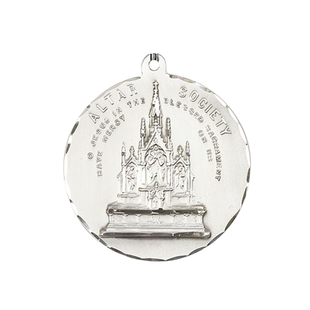.925 Sterling Silver Alter Society Sacred Heart of Jesus Medal Pendant on 24 Inch Endless Rhodium Plated Heavy Curb Chain - Catholic Religious Necklace Made in USA, Deluxe Velvet Gift Box