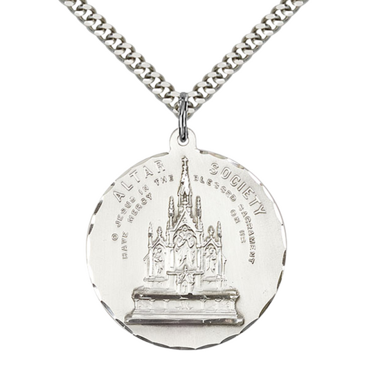 .925 Sterling Silver Alter Society Sacred Heart of Jesus Medal Pendant on 24 Inch Endless Rhodium Plated Heavy Curb Chain - Catholic Religious Necklace Made in USA, Deluxe Velvet Gift Box