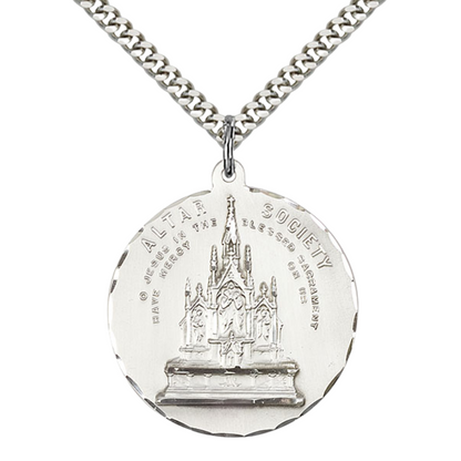 .925 Sterling Silver Alter Society Sacred Heart of Jesus Medal Pendant on 24 Inch Endless Rhodium Plated Heavy Curb Chain - Catholic Religious Necklace Made in USA, Deluxe Velvet Gift Box
