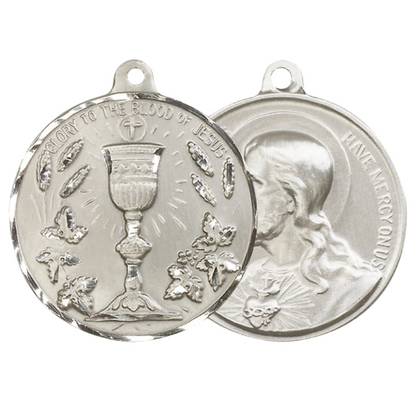 .925 Sterling Silver Blessed Sacrment Sacred Heart of Jesus Medal Pendant on 24 Inch Endless Rhodium Plated Heavy Curb Chain - Catholic Religious Necklace Made in USA, Deluxe Velvet Gift Box
