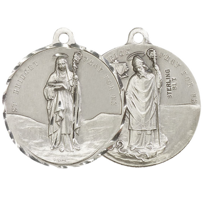 .925 Sterling Silver Saint St. Bridget/Saint St. Patrick Medal Pendant on 24 Inch Endless Rhodium Plated Heavy Curb Chain - Catholic Religious Necklace Made in USA, Deluxe Velvet Gift Box