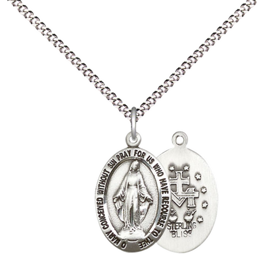 Everlasting Light Jewelry Pewter Miraculous Medal Pendant on 18 Inch Rhodium Plated Lite Curb Brass Chain - Catholic Religious Necklace Made in USA, Deluxe Velvet Gift Box Included