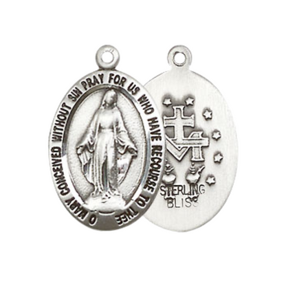 Everlasting Light Jewelry Pewter Miraculous Medal Pendant on 18 Inch Rhodium Plated Lite Curb Brass Chain - Catholic Religious Necklace Made in USA, Deluxe Velvet Gift Box Included