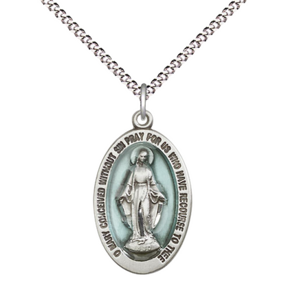 Everlasting Light Jewelry Pewter Miraculous Medal Pendant on 18 Inch Rhodium Plated Lite Curb Brass Chain - Catholic Religious Necklace Made in USA, Deluxe Velvet Gift Box