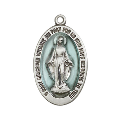 Everlasting Light Jewelry Pewter Miraculous Medal Pendant on 18 Inch Rhodium Plated Lite Curb Brass Chain - Catholic Religious Necklace Made in USA, Deluxe Velvet Gift Box
