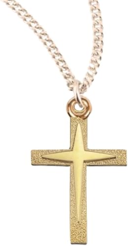Gold Plated Sterling Silver Star Burst Cross, Catholic Gift, Made in USA