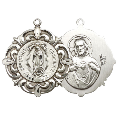 Everlasting Light Jewelry .925 Sterling Silver Our Lady of Guadalupe Medal Pendant on 18 Inch Rhodium Plated Lite Curb Brass Chain - Catholic Religious Necklace Made in USA, Deluxe Velvet Gift Box