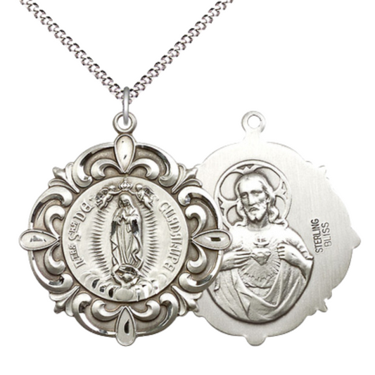 Everlasting Light Jewelry .925 Sterling Silver Our Lady of Guadalupe Medal Pendant on 18 Inch Rhodium Plated Lite Curb Brass Chain - Catholic Religious Necklace Made in USA, Deluxe Velvet Gift Box