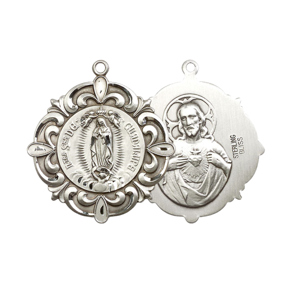 Everlasting Light Jewelry .925 Sterling Silver Our Lady of Guadalupe Medal Pendant on 24 Inch Endless Rhodium Plated Heavy Curb Chain - Catholic Religious Necklace Made in USA, Deluxe Velvet Gift Box
