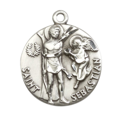 Everlasting Light Jewelry .925 Sterling Silver Saint St. Sebastian Medal Pendant on 18 Inch Rhodium Plated Lite Curb Brass Chain - Catholic Religious Necklace Made in USA, Deluxe Velvet Gift Box