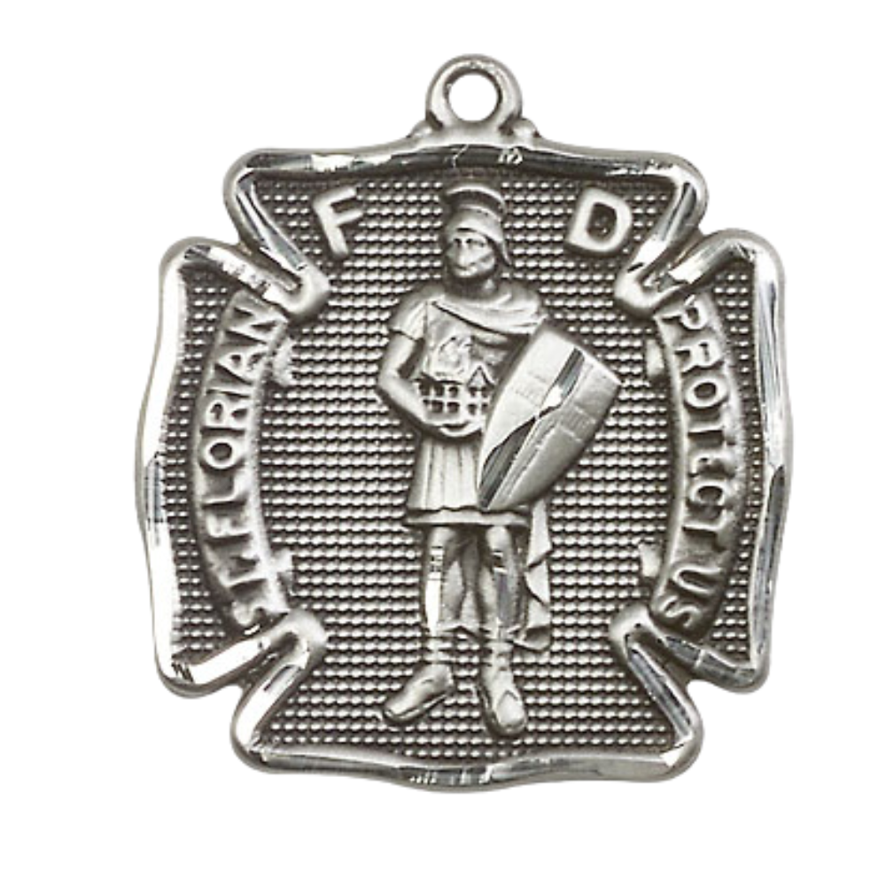 Sterling Silver St. Florian Medal – Patron Saint of Firefighters with 24” Light Rhodium Heavy Curb Chain