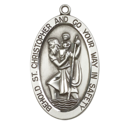 Everlasting Light Jewelry .925 Sterling Silver Saint St. Christopher Medal Pendant on 18 Inch Rhodium Plated Lite Curb Brass Chain - Catholic Religious Necklace Made in USA, Deluxe Velvet Gift Box