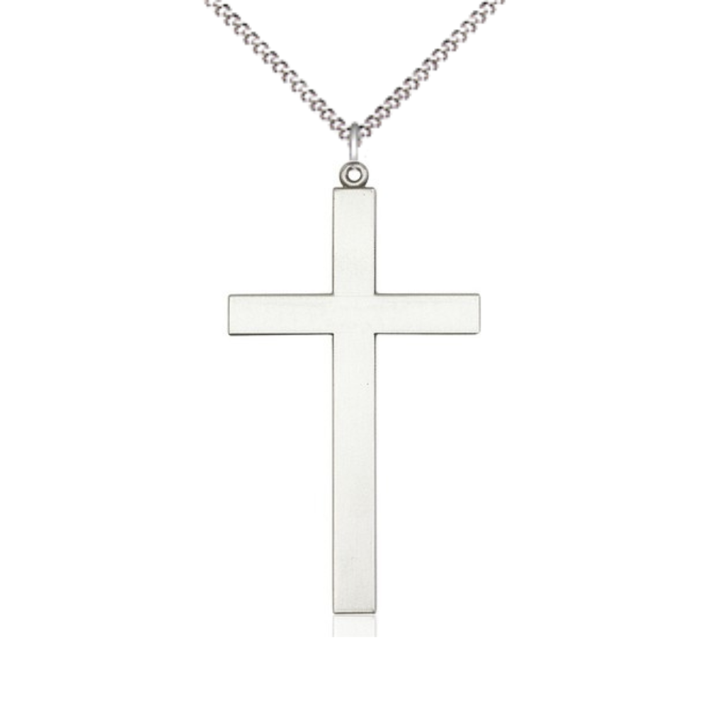 Everlasting Light Jewelry .925 Sterling Silver Cross Medal Pendant on 18 Inch Rhodium Plated Lite Curb Brass Chain - Catholic Religious Necklace Made in USA, Deluxe Velvet Gift Box