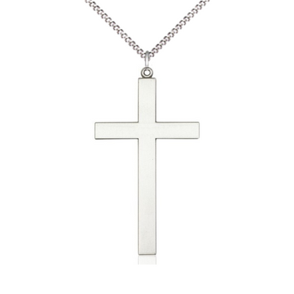 Everlasting Light Jewelry .925 Sterling Silver Cross Medal Pendant on 18 Inch Rhodium Plated Lite Curb Brass Chain - Catholic Religious Necklace Made in USA, Deluxe Velvet Gift Box