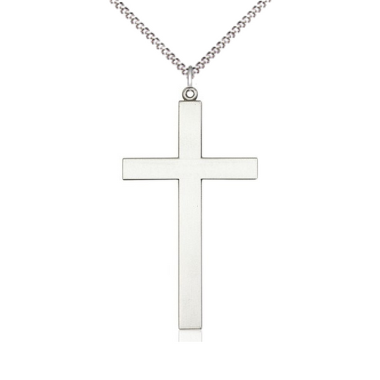 Everlasting Light Jewelry .925 Sterling Silver Cross Medal Pendant on 18 Inch Rhodium Plated Lite Curb Brass Chain - Catholic Religious Necklace Made in USA, Deluxe Velvet Gift Box