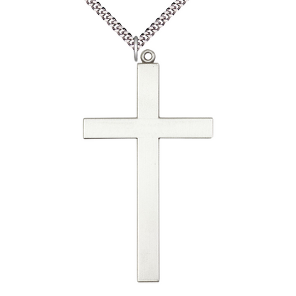 Everlasting Light Jewelry .925 Sterling Silver Cross Medal Pendant on 24 Inch Endless Rhodium Plated Heavy Curb Chain - Catholic Religious Necklace Made in USA, Deluxe Velvet Gift Box