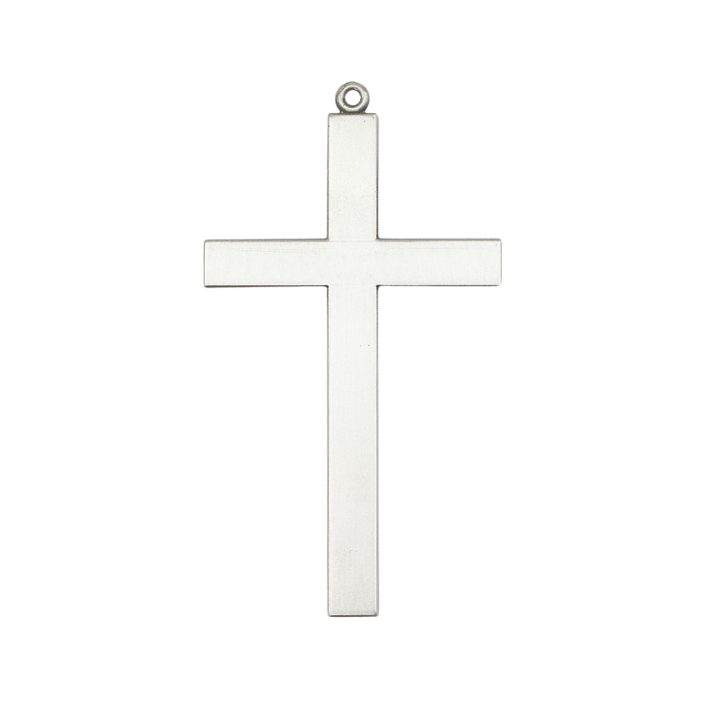 Mens Large Cross .925 Sterling Silver Cross 5960 - 2 5/8 X 1 3/8 on 24 inch Rhodium Plated Heavy Curb Brass Chain with Lobster Claw Clasp, Catholic Religious Necklace- USA Made Gift Boxed