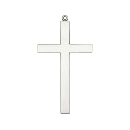 Mens Large Cross .925 Sterling Silver Cross 5960 - 2 5/8 X 1 3/8 on 24 inch Rhodium Plated Heavy Curb Brass Chain with Lobster Claw Clasp, Catholic Religious Necklace- USA Made Gift Boxed
