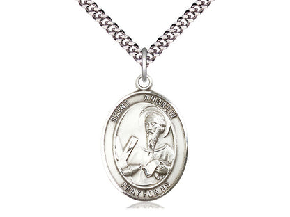 Sterling Silver St. Michael the Archangel Medal with 24” Light Rhodium Heavy Curb Chain