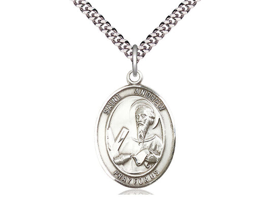 Sterling Silver St. Michael the Archangel Medal with 24” Light Rhodium Heavy Curb Chain