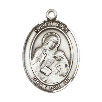 Everlasting Light Jewelry Women's Pewter Saint St. Ann Medal Pendant Necklace with 18 Inch Rhodium Plated Lite Curb Brass Chain– Patron Saint St. of Mothers & Housekeepers, Catholic Medal – Velvet Gift Box Included