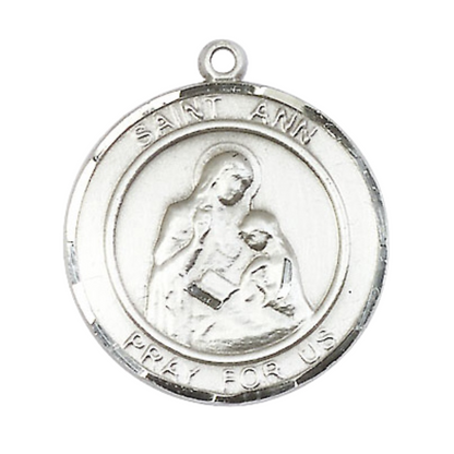 Men's Sterling Silver Saint Ann Medal Pendant Christian Necklace – 1" x ? – 24" Endless Rhodium Plated Chain – Patron Saint of Housekeepers & Mothers – Velvet Gift Box Included