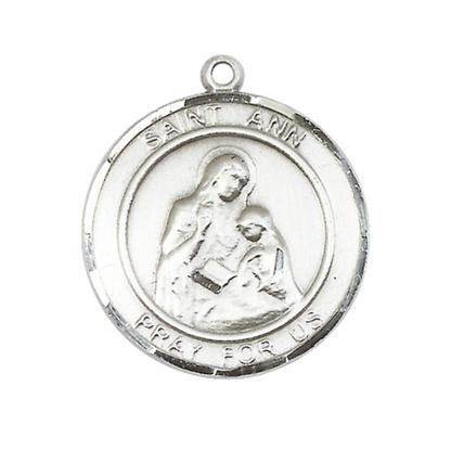 Women's .925 Sterling Silver Saint St. Ann Medal Pendant on 18 Inch Rhodium Plated Lite Curb Brass Chain with Lobster Claw Clasp, Catholic Religious Necklace - Made in USA- Deluxe Velvet Gift Box