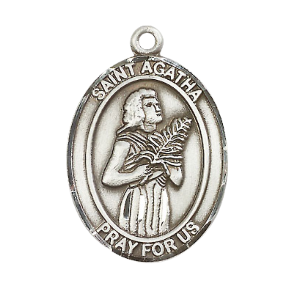Everlasting Light Jewelry Women's Pewter Saint St. Agatha Medal Pendant Necklace with 18 Inch Rhodium Plated Lite Curb Brass Chain– Patron Saint St. of Nurses & Breast Cancer, Catholic Medal – Velvet Gift Box Included