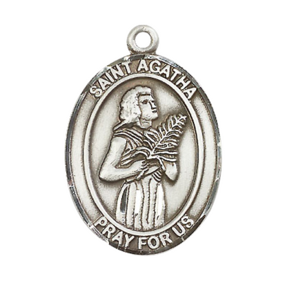Women's .925 Sterling Silver Saint St. Agatha Medal Pendant on 18 Inch Rhodium Plated Lite Curb Brass Chain with Lobster Claw Clasp, Catholic Religious Necklace - Made in USA- Deluxe Velvet Gift Box