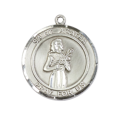 Women's .925 Sterling Silver Saint St. Agatha Medal Pendant on 18 Inch Rhodium Plated Lite Curb Brass Chain with Lobster Claw Clasp, Catholic Religious Necklace Made in USA- Deluxe Velvet Gift Box