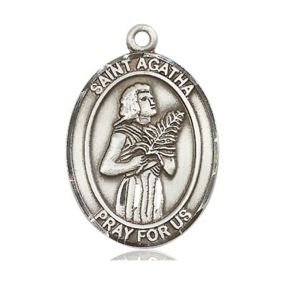 Saint St. Agatha Medal – Men's .925 Sterling Silver Pendant with 24- Inch Light Rhodium Plated Heavy Curb Chain – Patron Saint St. of Nurses & Breast Cancer, Catholic Medal – Velvet Gift Box Included