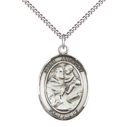 Women's .925 Sterling Silver Saint St. Anthony of Padua Medal Pendant on 18 Inch Rhodium Plated Lite Curb Brass Chain with Lobster Claw Clasp, Catholic Religious Necklace - Made in USA- Deluxe Velvet Gift Box