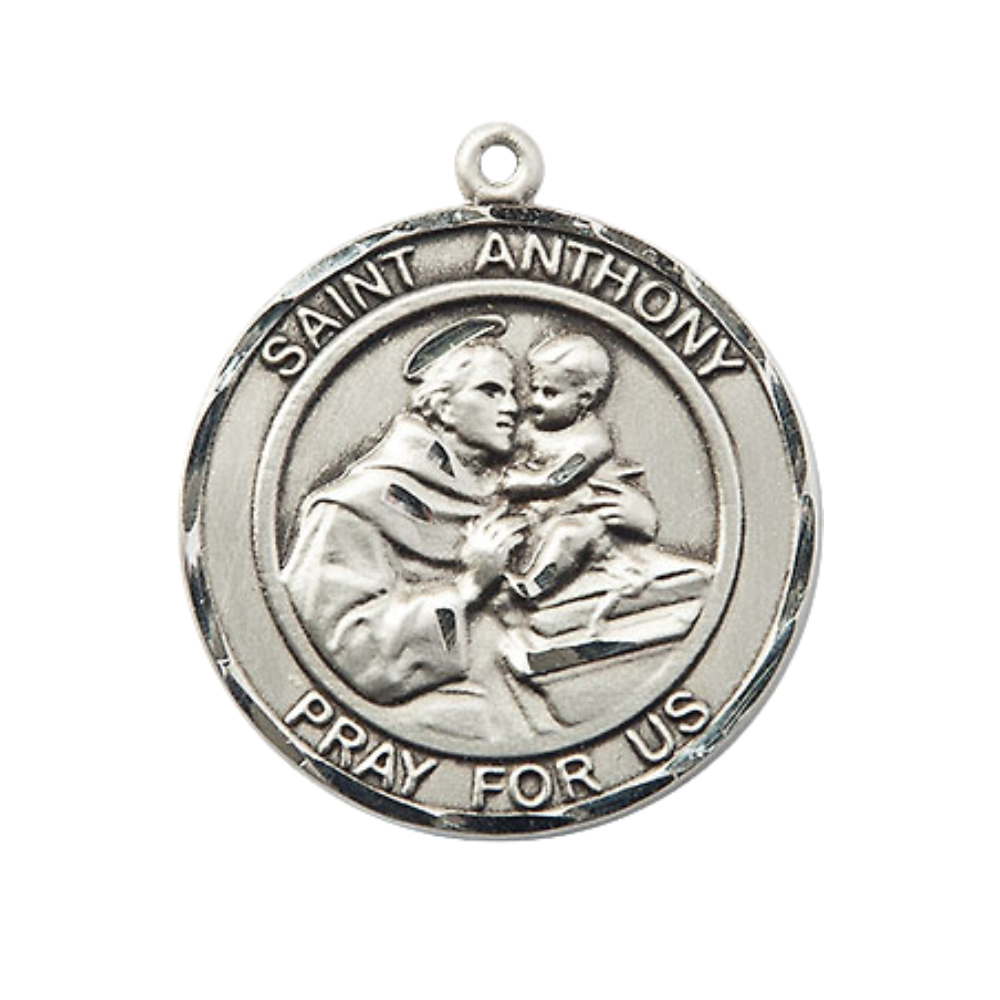 Women's Pewter Saint St. Anthony of Padua Medal Pendant on 18 Inch Rhodium Plated Lite Curb Brass Chain with Lobster Claw Clasp, Catholic Religious Necklace - Made in USA- Deluxe Velvet Gift Box