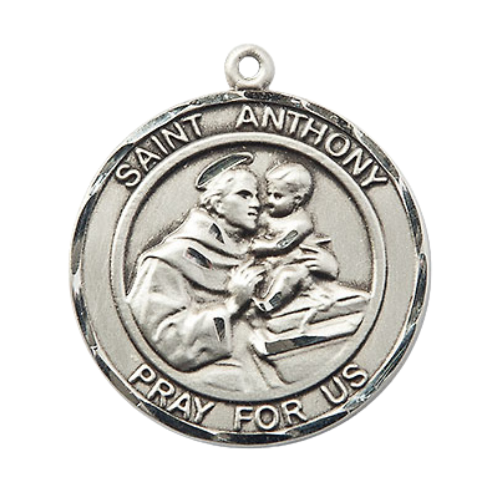 Men's .925 Sterling Silver Saint St. Anthony of Padua Medal Pendant Christian Necklace – 1" x ?" – 24 Inch Endless Rhodium Plated Chain – Patron Saint St. of Lost Articles & The Poor, Catholic Medal – Velvet Gift Box Included