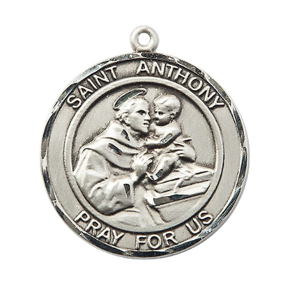 Everlasting Light Jewelry Men's Pewter Saint Anthony of Padua Medal Pendant Necklace – 1" x ? – 24" Endless Rhodium Plated Chain – Patron Saint of Lost Articles & The Poor –Velvet Gift Box Included