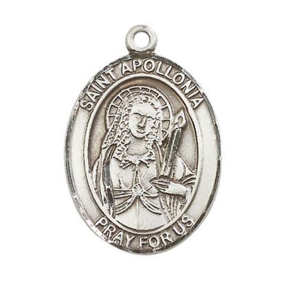 Everlasting Light Jewelry Women's Pewter Saint St. Apollonia Medal Pendant Necklace with 18 Inch Rhodium Plated Lite Curb Brass Chain– Patron Saint St. of Dental Diseases, Catholic Medal – Velvet Gift Box Included