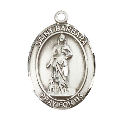 Women's .925 Sterling Silver Saint St. Barbara Medal Pendant on 18 Inch Rhodium Plated Lite Curb Brass Chain with Lobster Claw Clasp, Catholic Religious Necklace - Made in USA- Deluxe Velvet Gift Box