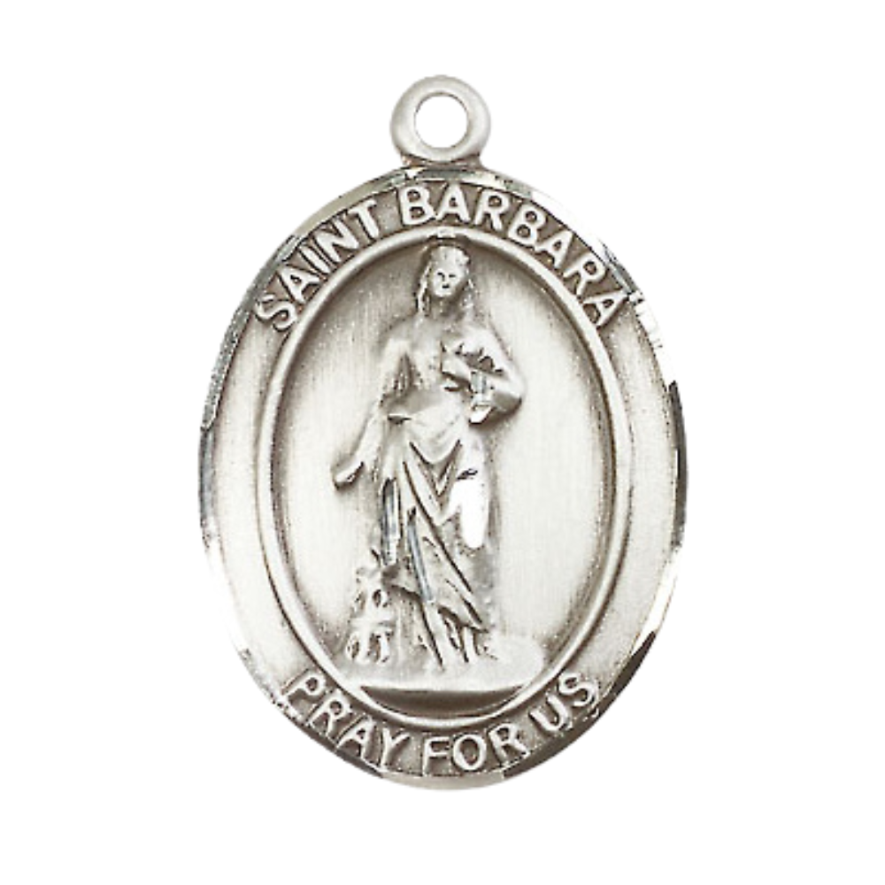 Women's Pewter Saint St. Barbara Medal Pendant Necklace with 18 Inch Rhodium Plated Lite Curb Brass Chain– Patron Saint St. of Architects & Protection from Sudden Death Catholic Medal – Velvet Gift Box Included