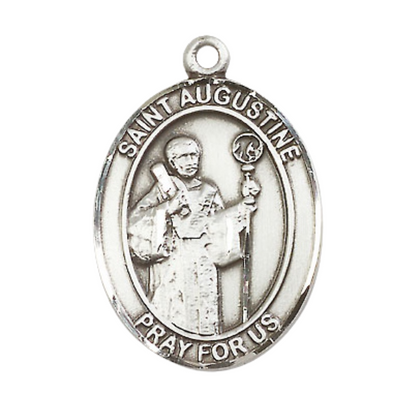 Women's .925 Sterling Silver Saint St. Augustine Medal Pendant on 18 Inch Rhodium Plated Lite Curb Brass Chain with Lobster Claw Clasp, Catholic Religious Necklace - Made in USA- Deluxe Velvet Gift Box