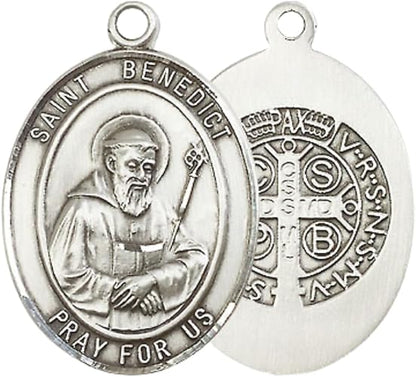 Women's Pewter Saint St. Benedict Medal Pendant Necklace with 18 Inch Rhodium Plated Lite Curb Brass Chain– Patron Saint St. of Monks & Protection Against Poison, Catholic Medal – Velvet Gift Box Included