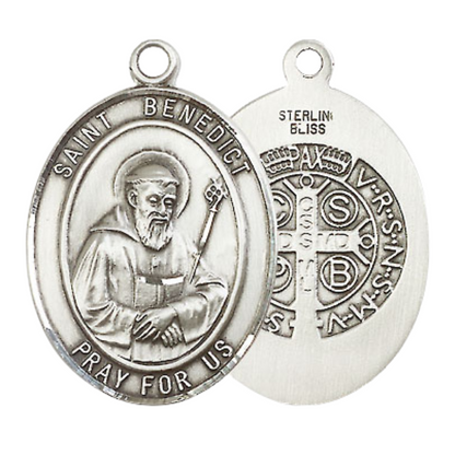 Women's .925 Sterling Silver Saint St. Benedict Medal Pendant on 18 Inch Rhodium Plated Lite Curb Brass Chain with Lobster Claw Clasp, Catholic Religious Necklace - Made in USA- Deluxe Velvet Gift Box
